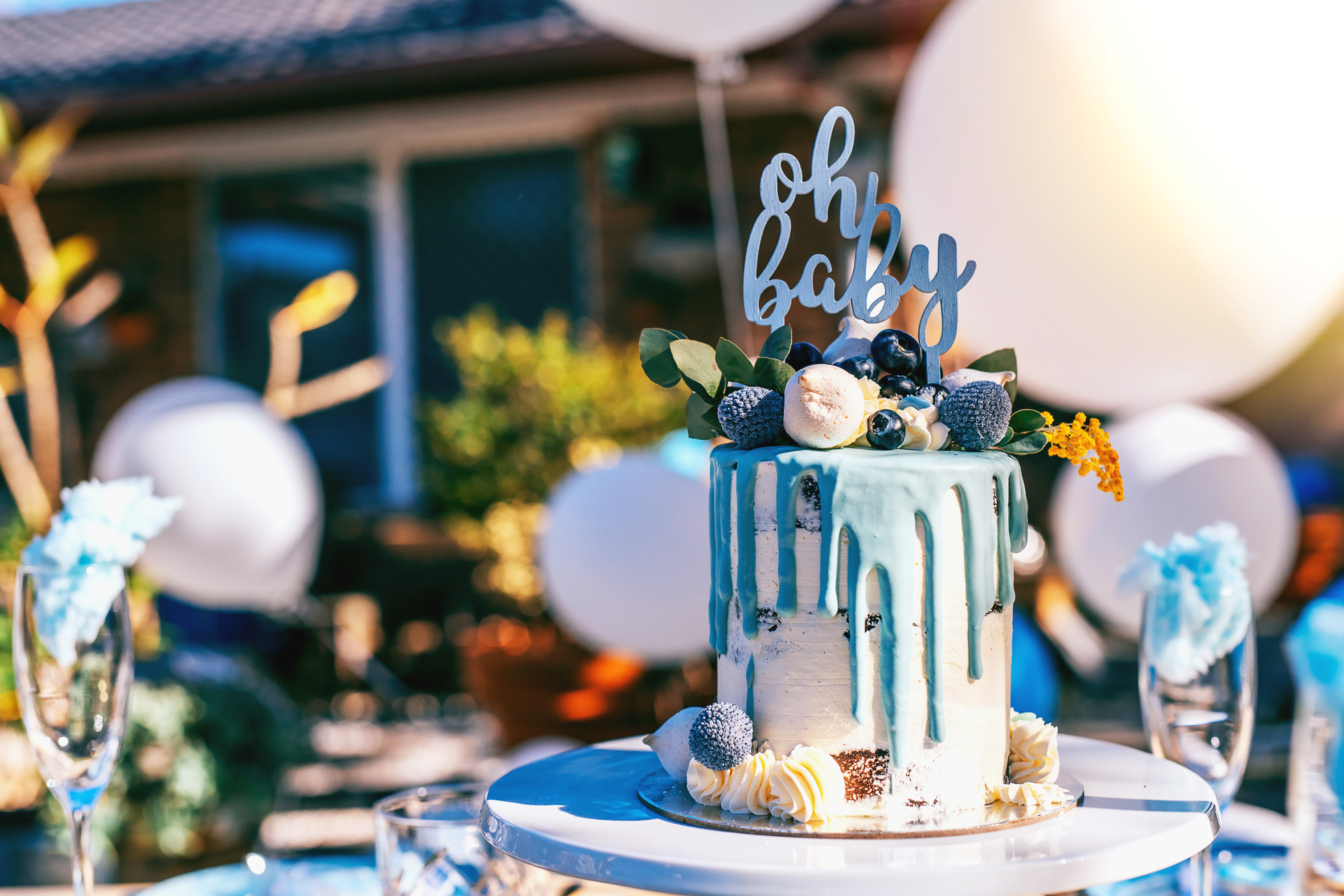 Baby Shower Cake on the Decorated Party Table